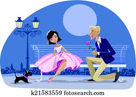 par romántico, con, un, perro