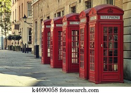 Traditional old style UK red phone boxes in London.