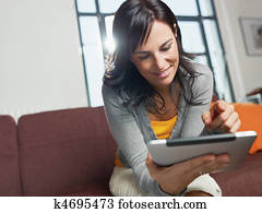 woman using tablet pc