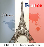 Art vector conceptual background with Eifel tower and France f Art vector conceptual background with Eifel tower and France f