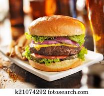 burger with fries and beer burger with fries and beer