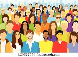 Group of Casual People Face Big Crowd Diverse Ethnic Group of Casual People Face Big Crowd Diverse Ethnic