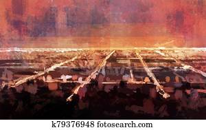 Night skyline of Los Angeles. Imitation of abstract oil painting Night skyline of Los Angeles. Imitation of abstract oil painting