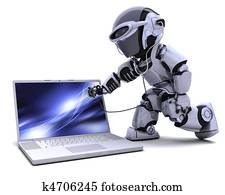 robot, con, computadora, y, estetoscopio