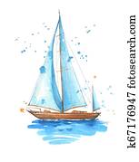 Sailing boat, hand painted watercolor illustration Sailing boat, hand painted watercolor illustration