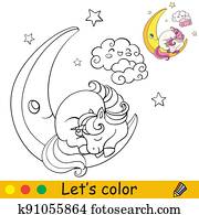 חמוד, ציור היתולי, קרש, להתחלק, ב, a, ירח, לצבוע