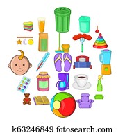 Home economics icons set, cartoon style Home economics icons set, cartoon style