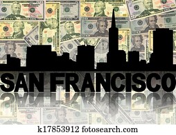 San Francisco skyline reflected with dollars illustration San Francisco skyline reflected with dollars illustration