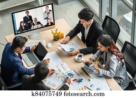 Video call group business people meeting on virtual workplace or remote office Video call group business people meeting on virtual workplace or remote office