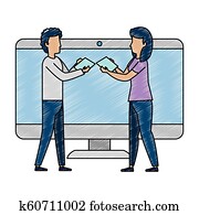 young couple working with documents and computer