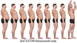 שומן, להתאים, לפני, אחרי, 3d, איש, שקלל הפסד, הצלחה