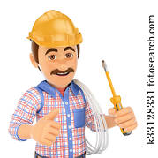 3d, חשמלאי, עם, a, מברג, ו, חוט