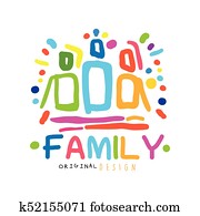 barwny, szczęśliwa rodzina, logo, projektować, szablon