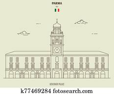 Governor Palace in Parma, Italy. Landmark icon Governor Palace in Parma, Italy. Landmark icon