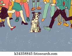 Homeless poor dog on street crowd people Homeless poor dog on street crowd people