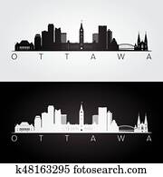 ottawa, skyline, e, marcos, silueta