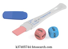pregnancy test positive with dice boy or girl, 3D rendering pregnancy test positive with dice boy or girl, 3D rendering