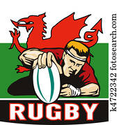 Rugby player scoring try wales flag Rugby player scoring try wales flag
