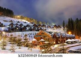 בתים, קשט, ו, הדלק, ל, חג המולד, בלילה