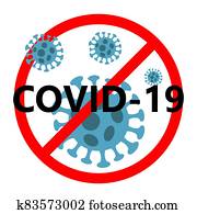 COVID-19, Novel coronavirus 2019-nCoV , Abstract virus strain model Novel coronavirus 2019-nCoV is crossed out with red STOP sign COVID-19, Novel coronavirus 2019-nCoV , Abstract virus strain model Novel coronavirus 2019-nCoV is crossed out with red STOP sign