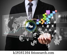 financial symbols coming from hand financial symbols coming from hand