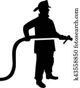 Firefighter Silhouette with Hose Firefighter Silhouette with Hose