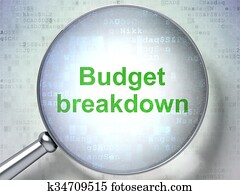 geschaefts, concept:, budget, zusammenbruch, mit, optisch, glas