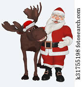 Happy cartoon Santa Claus with Chrstmas moose Happy cartoon Santa Claus with Chrstmas moose