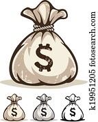 lleno, saco, con, dinero, dólares, contorno, dibujo