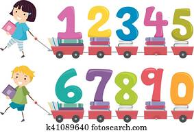 stickman, kinder, zahlen, buecher, karren stickman, kinder, zahlen, buecher, karren