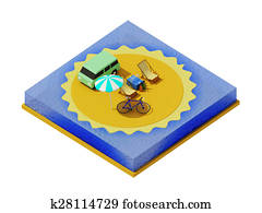 isometric, ligging i telt, på stranden