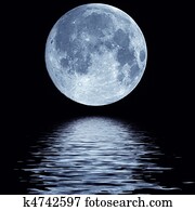 lua cheia, sobre, água