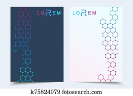 Vector templates for brochure magazine leaflet flyer cover booklet annual report. Modern futuristic hexagonal pattern with particle, molecule structure for medical, technology, chemistry, science. Vector templates for brochure magazine leaflet flyer cover booklet annual report. Modern futuristic hexagonal pattern with particle, molecule structure for medical, technology, chemistry, science.