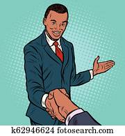 africano, homem negócios, apertar mão