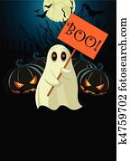 Ghost with sign. Halloween invit Ghost with sign. Halloween invit
