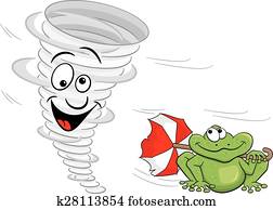 karikatur, tornado, mit, frosch karikatur, tornado, mit, frosch