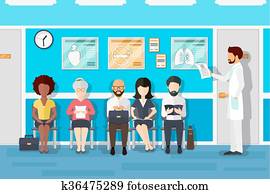 patienten, in, doktoren, warten, room., vektor, abbildung patienten, in, doktoren, warten, room., vektor, abbildung