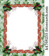 Christmas border ribbons and holly Christmas border ribbons and holly