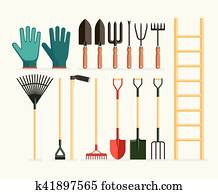 jogo, de, cultive ferramentas, e, jardinagem, items., vetorial, ilustração, apartamento, design.