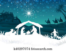 White silhouette nativity scene with magi