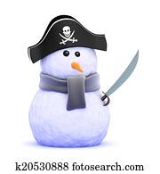 3d, גנוב, איש שלג, עם, cutlass