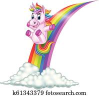 Cartoon unicorn sliding on a rainbow Cartoon unicorn sliding on a rainbow