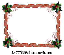 Christmas border ribbons and holly Christmas border ribbons and holly