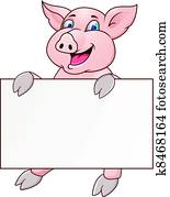 engraçado, porca, caricatura, com, sinal branco