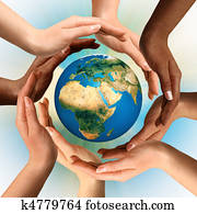 multiracial, mãos, cercar, terra, globo