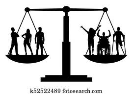vector, silueta, inválidos, igual, en, derechos, en, el, balance, con, sano, gente
