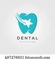 של השיניים, מרפאה, לוגו, שן, עם, ככב, ו, נקי, סמל