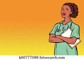 africano, nurse., medicina, e, saúde