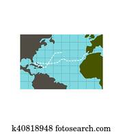 Christopher Columbus voyage icon, flat style