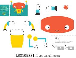Cut and glue paper toy vector illustration. Robot character scissors cutting model Cut and glue paper toy vector illustration. Robot character scissors cutting model